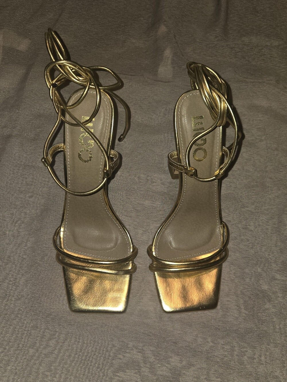 EGO Metallic Gold Strappy Lace-Up Heeled Sandals